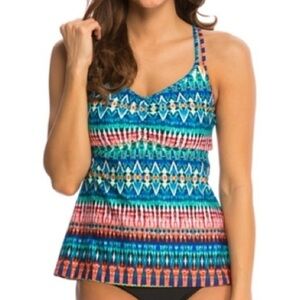 24th and Ocean Ikat Multicolor Swim Top adjustable straps pretty and bright 16W
